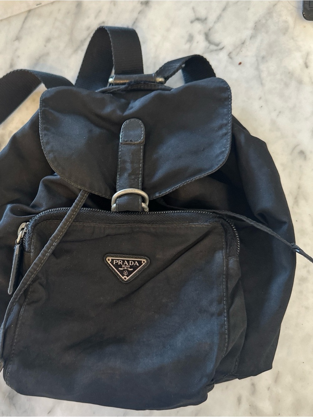 Prada vintage one pocket Black Nylon mini Backpack - needs professional cleaning